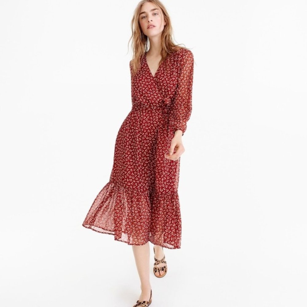 J. Crew Point Sur Faux Wrap Midi Floral Dress